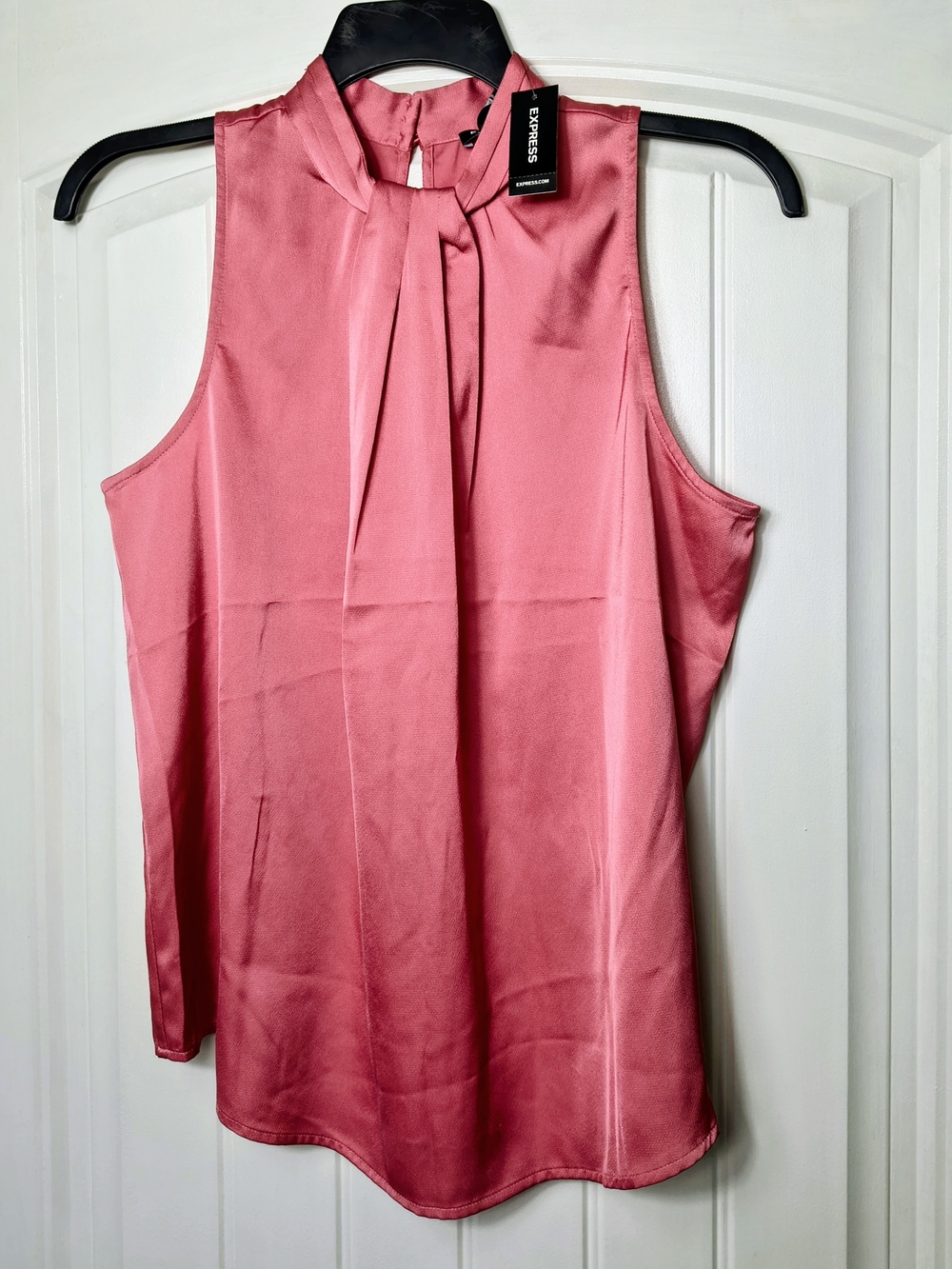 Express Pink Satin Tie-Neck Sleeveless Blouse